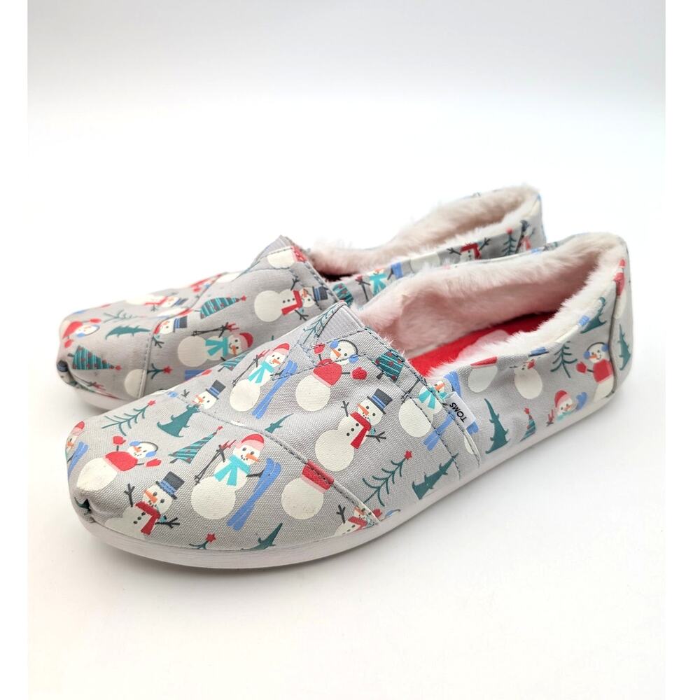 Toms Alpargata Halls Foil Print Faux Fur Flats Women's Gray Size US8 EU38.5